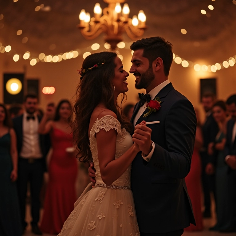 Playlist com músicas mexicanas em festa de casamento animada.