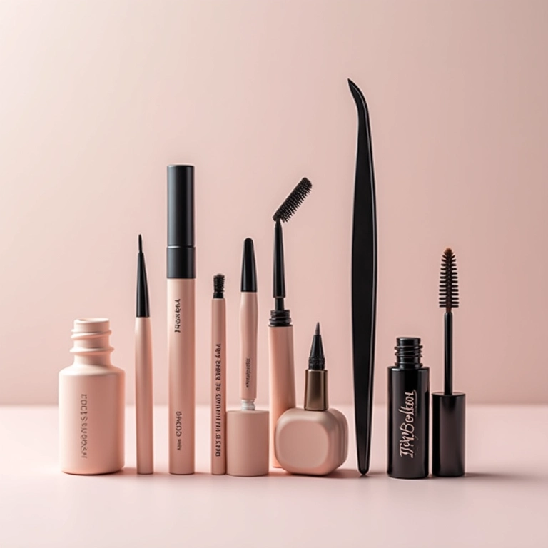 Produtos essenciais para a manutenção do design de sobrancelha em casa.