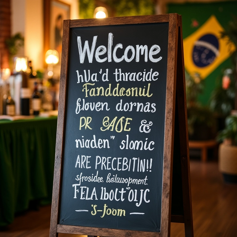 Quadro de boas-vindas com lousa e frases inspiradoras.