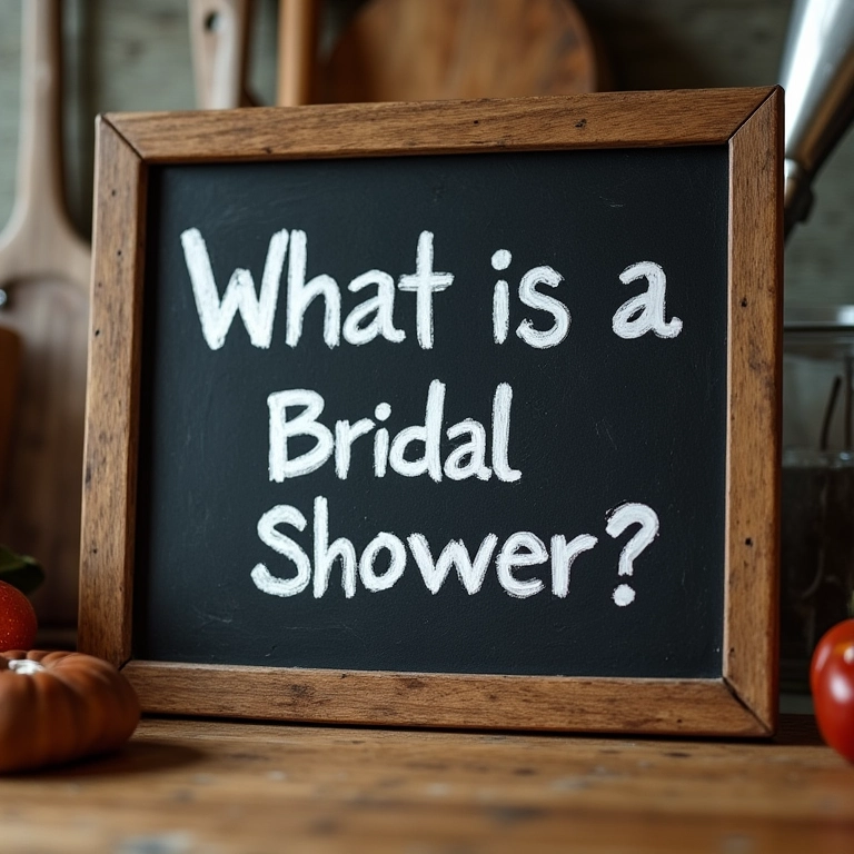 Quadro negro rústico com a pergunta 'O que é um Chá de Cozinha?'