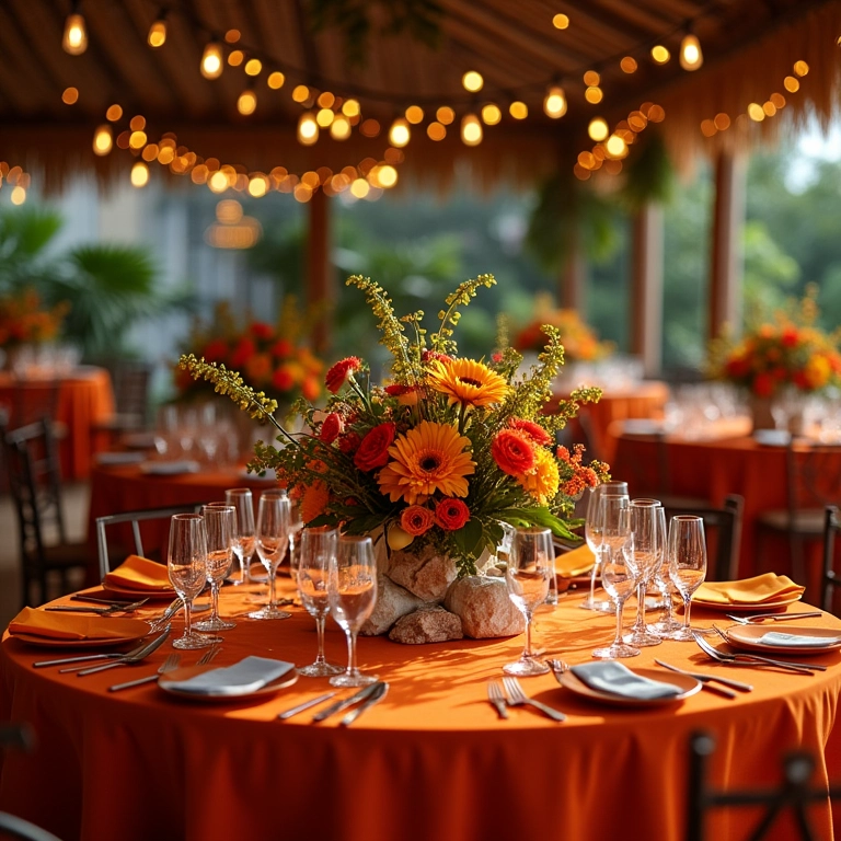 Recepção de casamento com cores primárias.