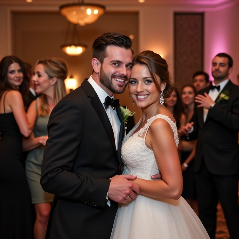 Recepção de casamento com hashtag divertida para as redes sociais.