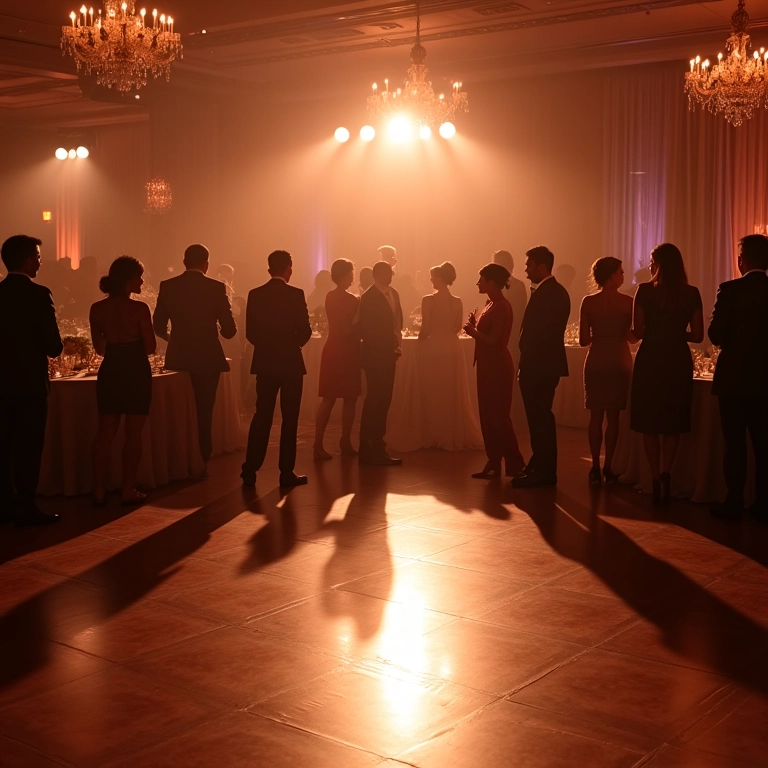 Recepção de casamento sem coreografia, pista de dança vazia.