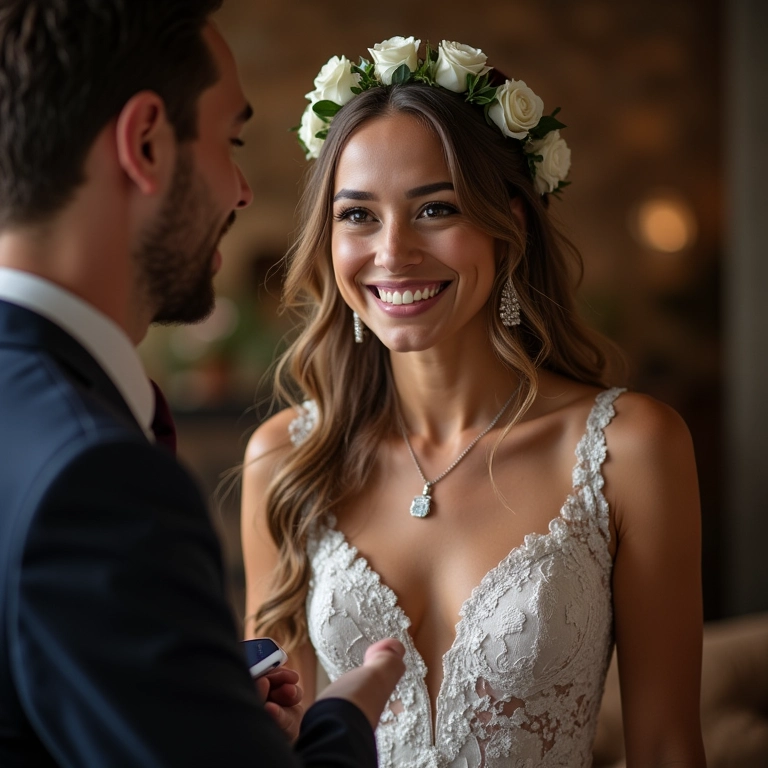 Reunião de planejamento de orçamento para iluminação de casamento.