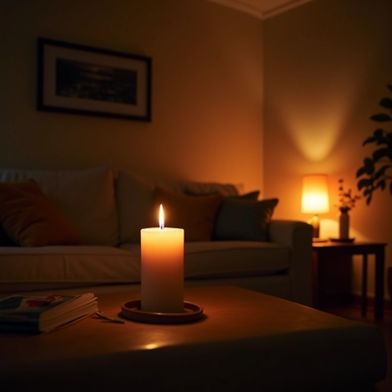 Sala de estar com iluminação suave criando ambiente intimista.