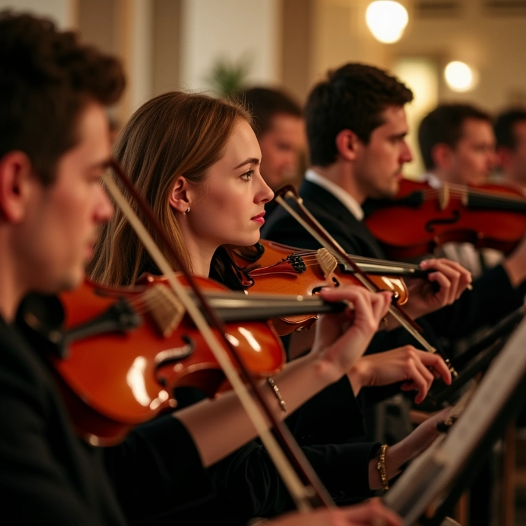 Sexteto de cordas se apresentando em recepção de casamento brasileira.