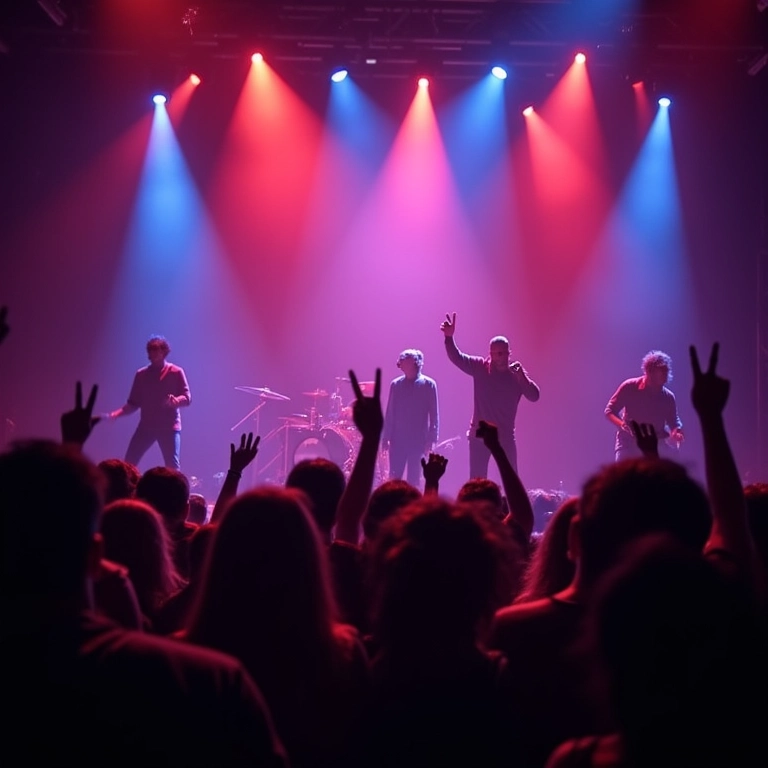 Show particular em uma despedida de solteiro, com artistas no palco e uma multidão animada vibrando.