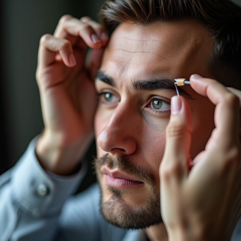 Sobrancelhas alinhadas realçando a expressão do noivo.