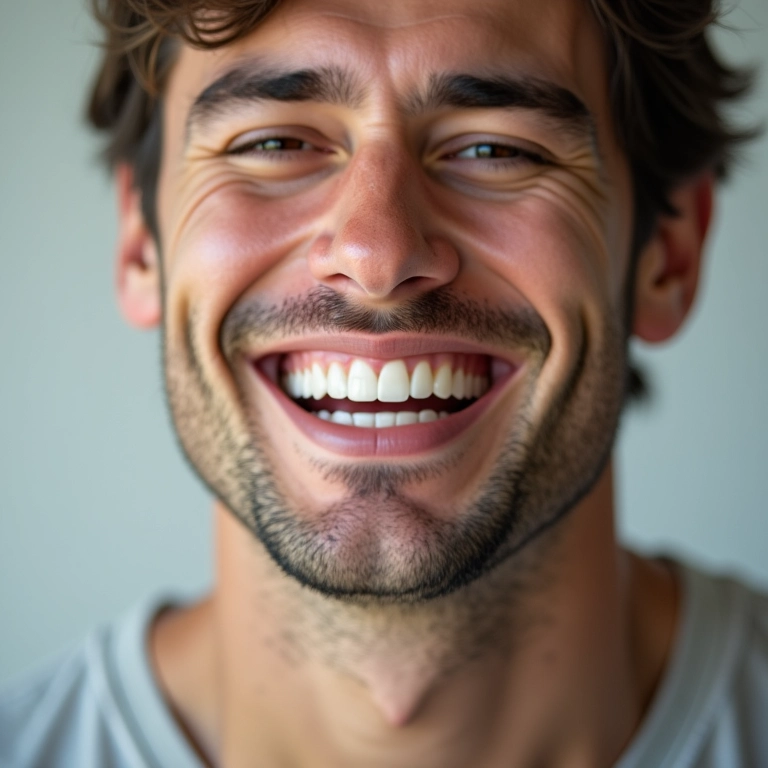 Sorriso confiante com dentes brancos e hálito fresco.