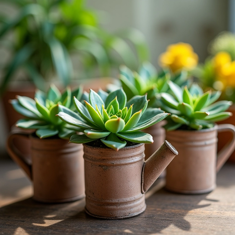 Suculentas em mini regadores como lembrancinha.