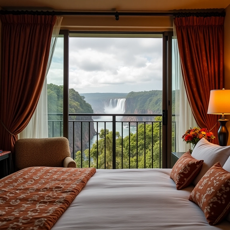 Suíte romântica com vista para as Cataratas do Iguaçu.