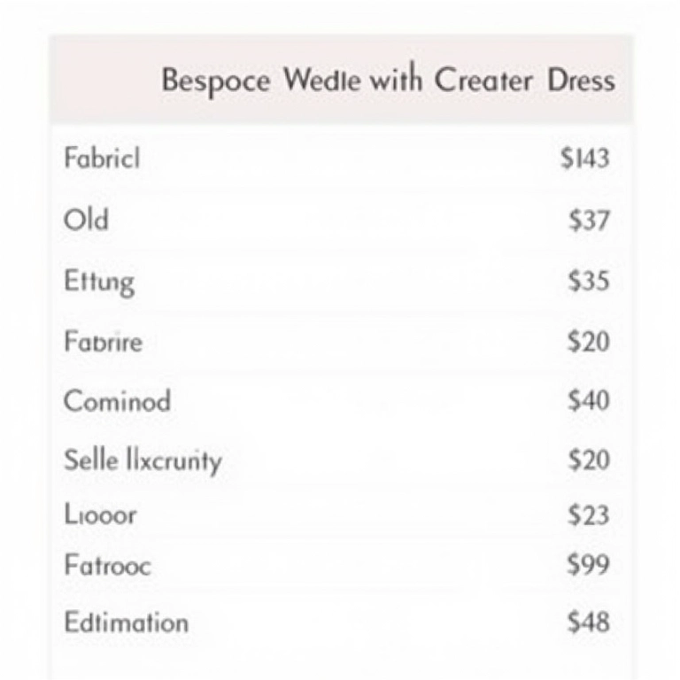 Tabela de custos médios de um vestido de noiva sob medida com ilustrações.