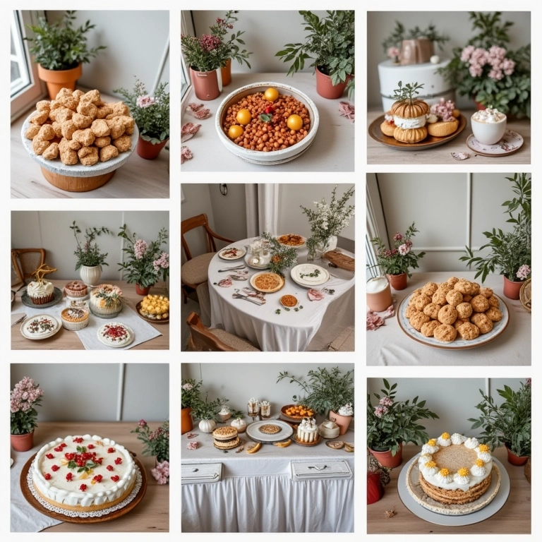 Tabela de resumo de temas e decorações para chá de panela: rústico, moderno, clássico.