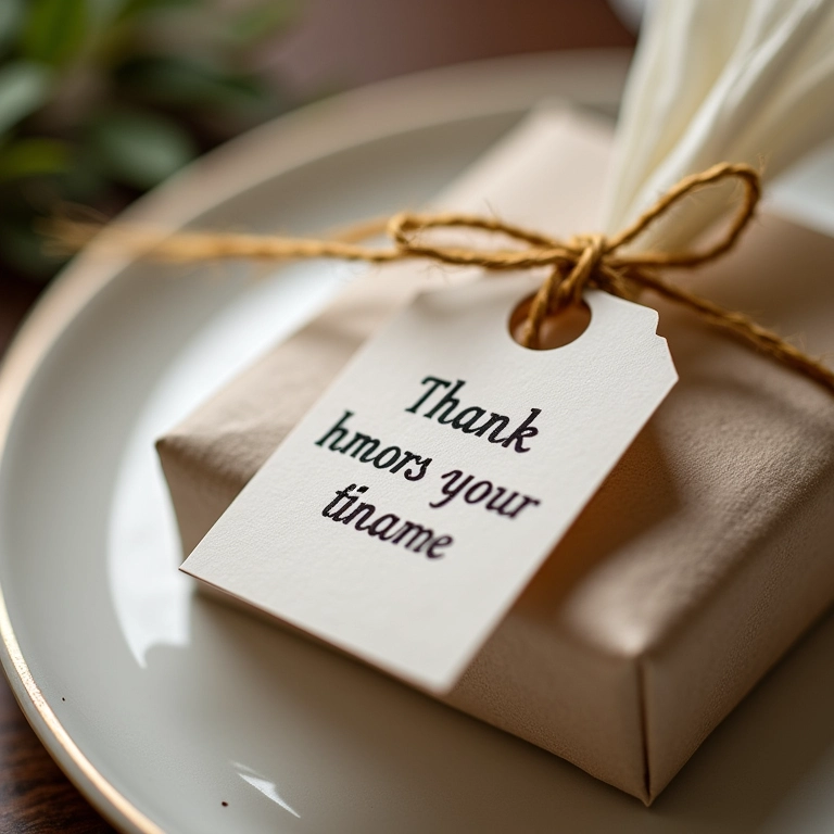 Tag de agradecimento em lembrancinha de casamento.