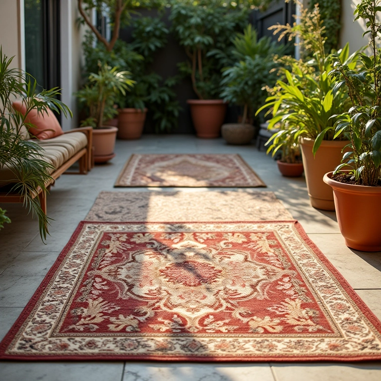 Tapetes e esteiras em área externa charmosa.
