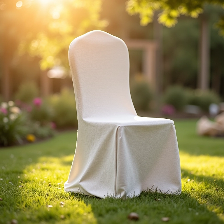 Tecido ideal para capas de cadeira em casamentos ao ar livre.