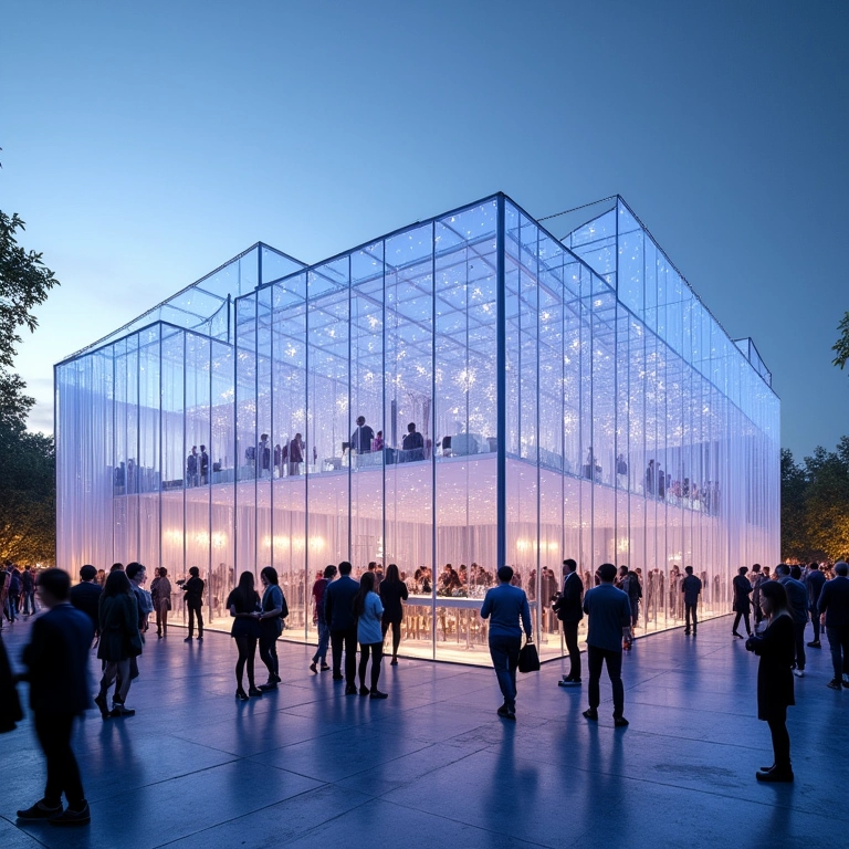 Tenda cristal com paredes transparentes em evento corporativo.