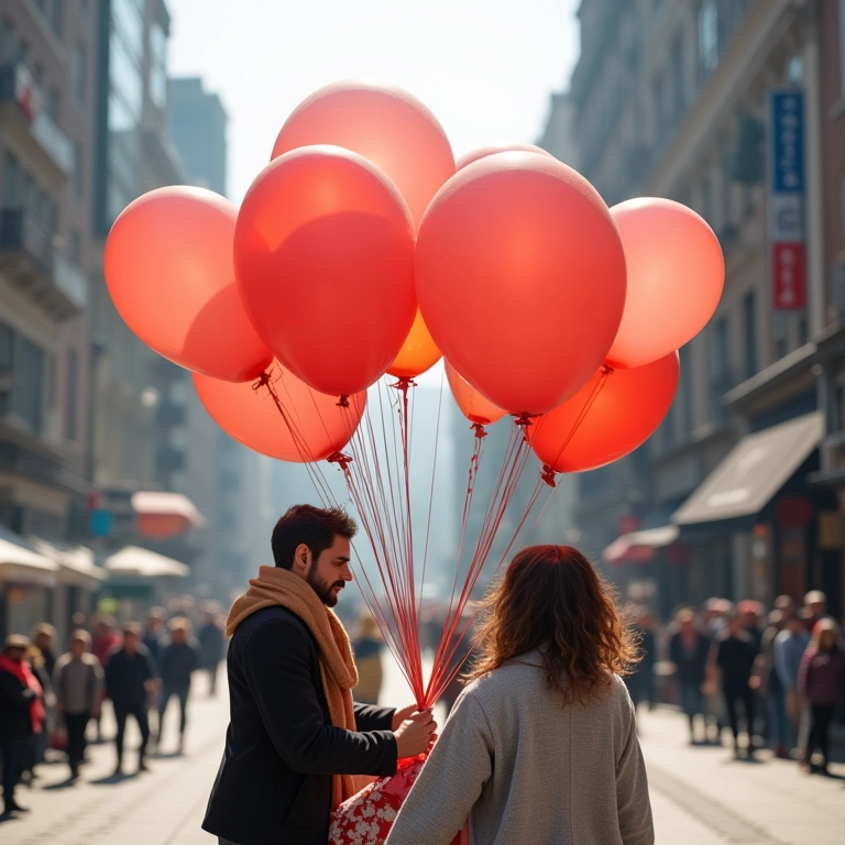 Transporte cuidadoso dos balões cheios para a festa.