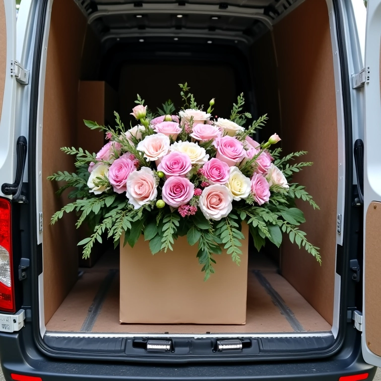 Transporte seguro de arranjo em cascata para cerimônia.