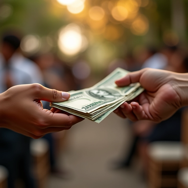 Troca de dinheiro por serviços de filmagem de casamento.