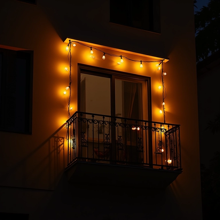 Varal de luzes simples e barato decorando varanda brasileira.