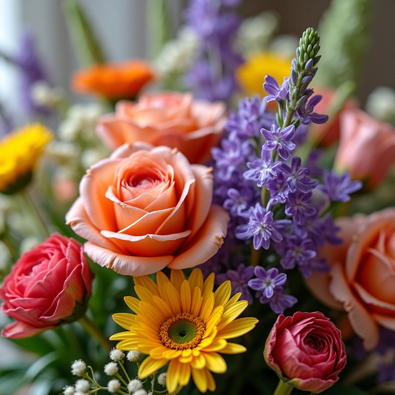 Variedade de flores do campo para decorar uma mesa de bolo rústica.