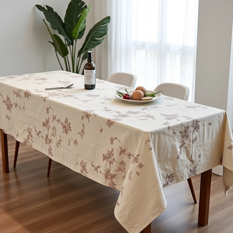 Variedade de toalhas de mesa ideais para mesa retangular, com tecidos de linho e seda, padrões e cores.