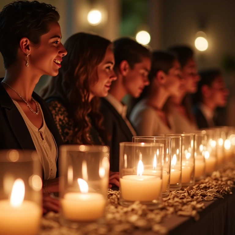 Velas em recipientes de vidro para segurança em casamentos.
