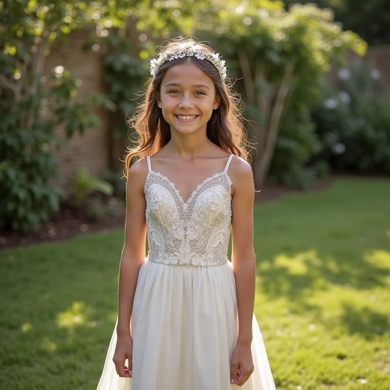 Vestido de noiva curto em cerimônia ao ar livre em um jardim.