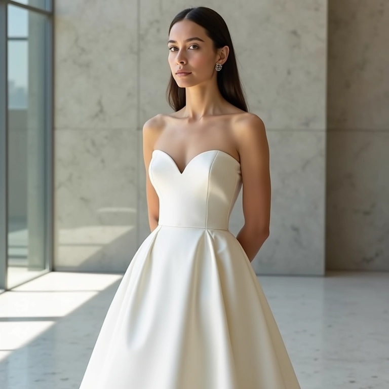Vestido de noiva minimalista de cetim, elegância atemporal.