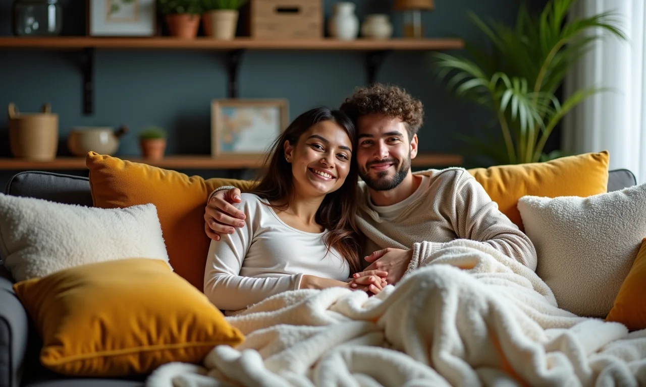 Almofadas e mantas personalizadas com fotos do casal.