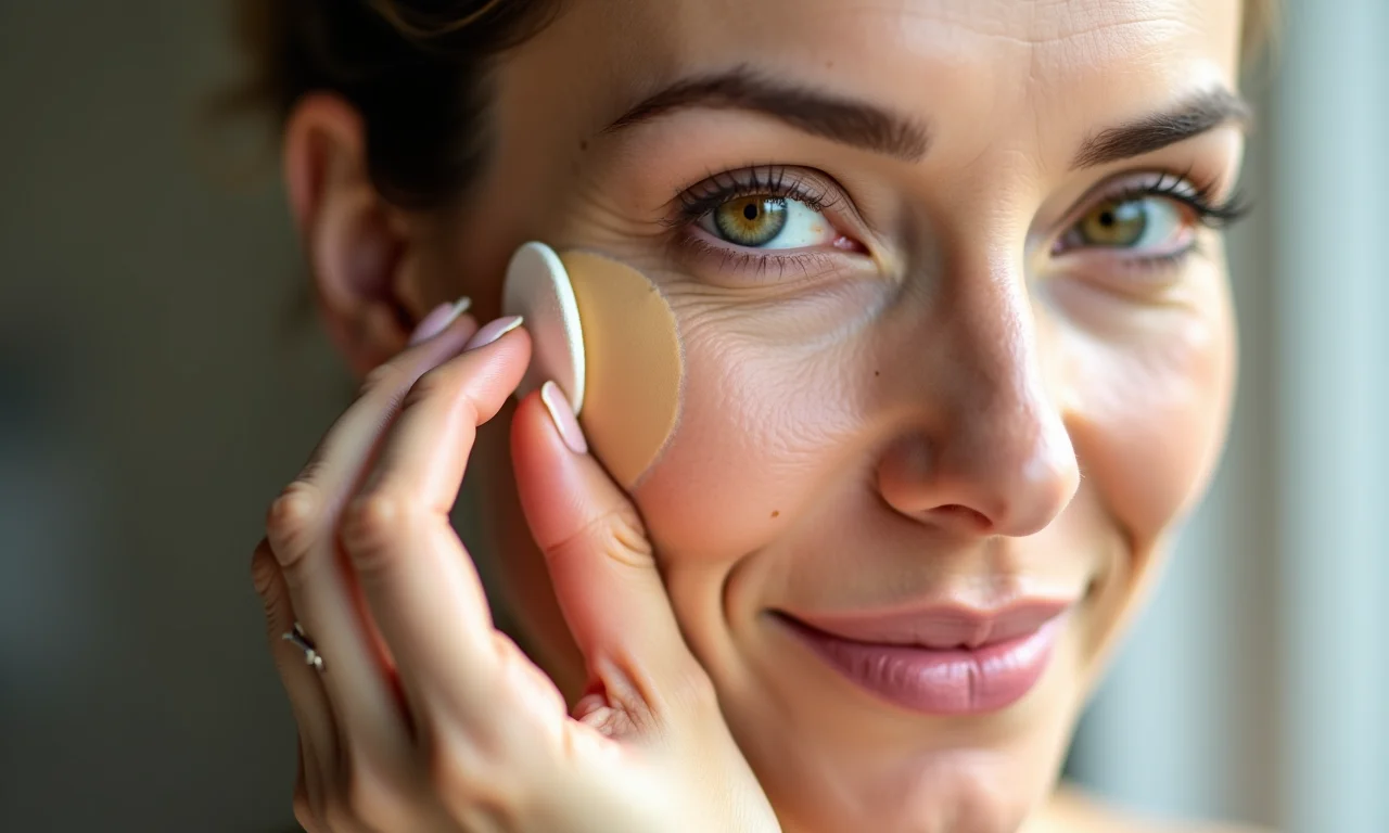 Aplicação de base leve em pele madura.