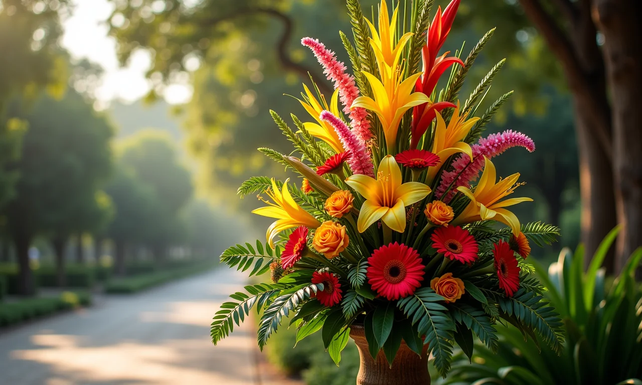 Arranjo floral adequado para a época e orçamento.