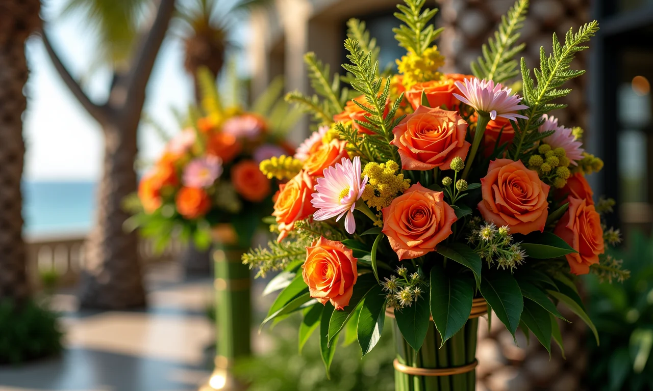 Arranjo floral alto com flores duráveis.