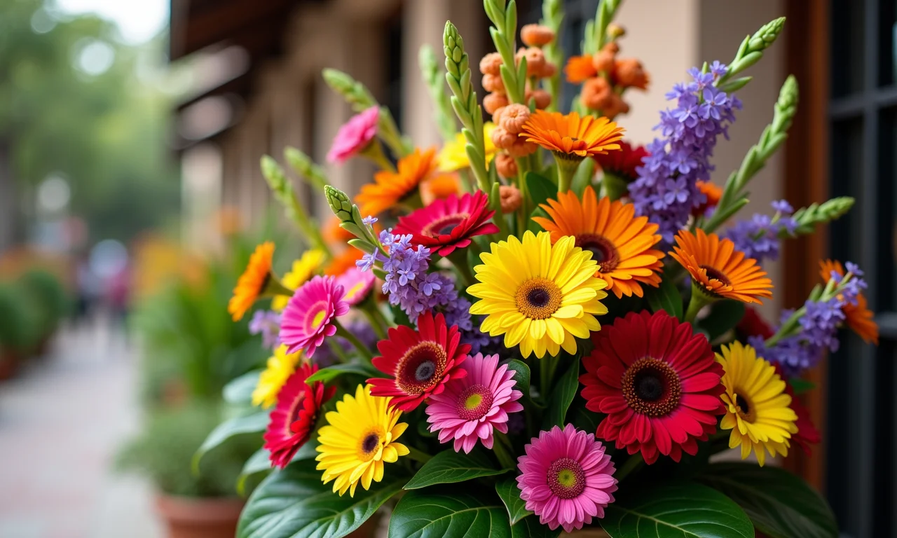 Arranjo floral combinando com cores do casamento.