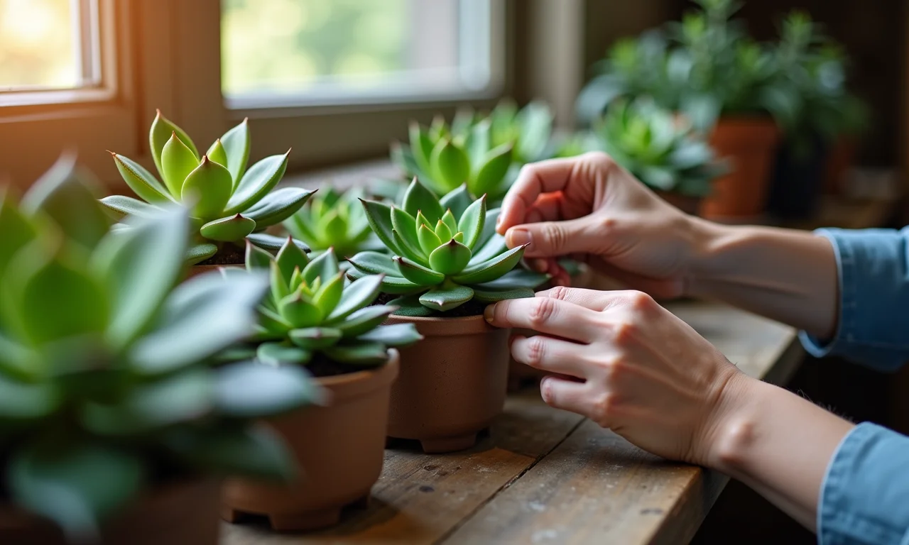 Arranjos de suculentas sendo feitos com antecedência.