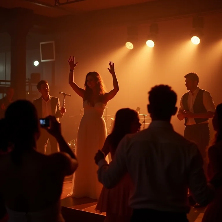 Banda tocando ao vivo em uma festa de casamento animada em Paraíba do Sul.