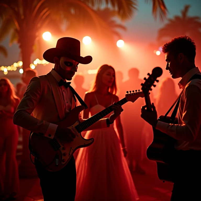 Banda tocando música italiana em festa de casamento com tema Carnaval de Veneza no Brasil