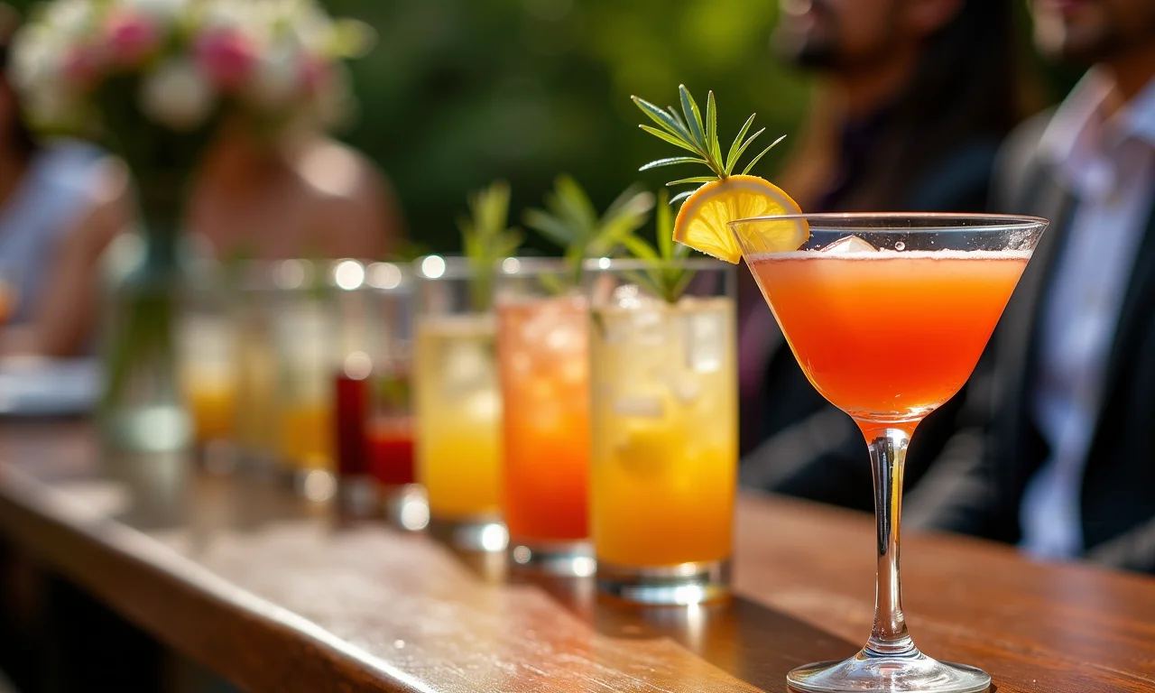 Bebidas selecionadas em um casamento, com foco na qualidade e drinks brasileiros.