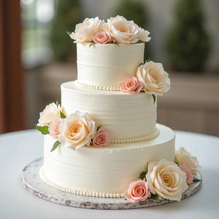 Bolo de noivado elegante com flores delicadas.