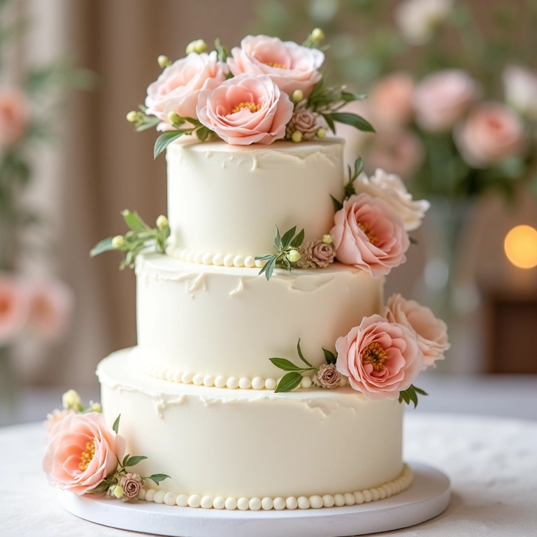 Bolo decorado com flores naturais para casamento de primavera