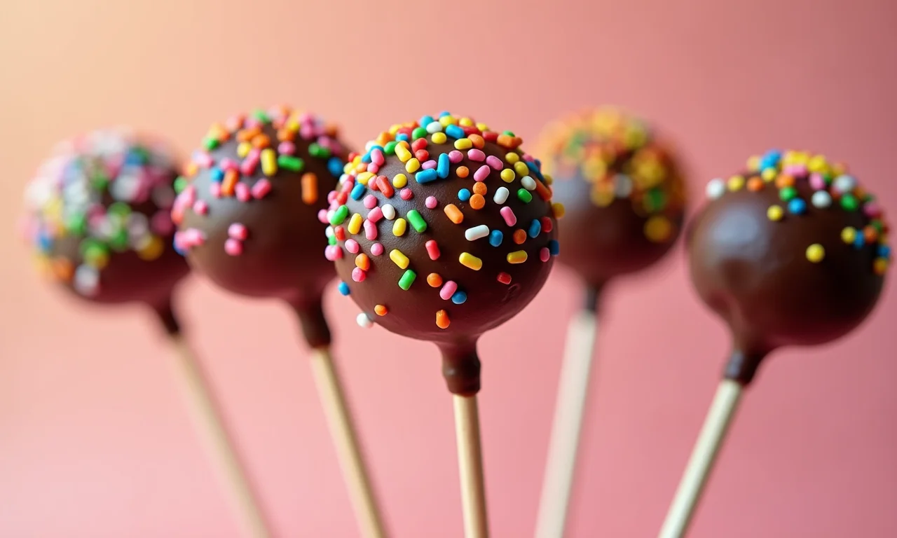 Brigadeiro no palito decorado com granulados coloridos, ideal para crianças.