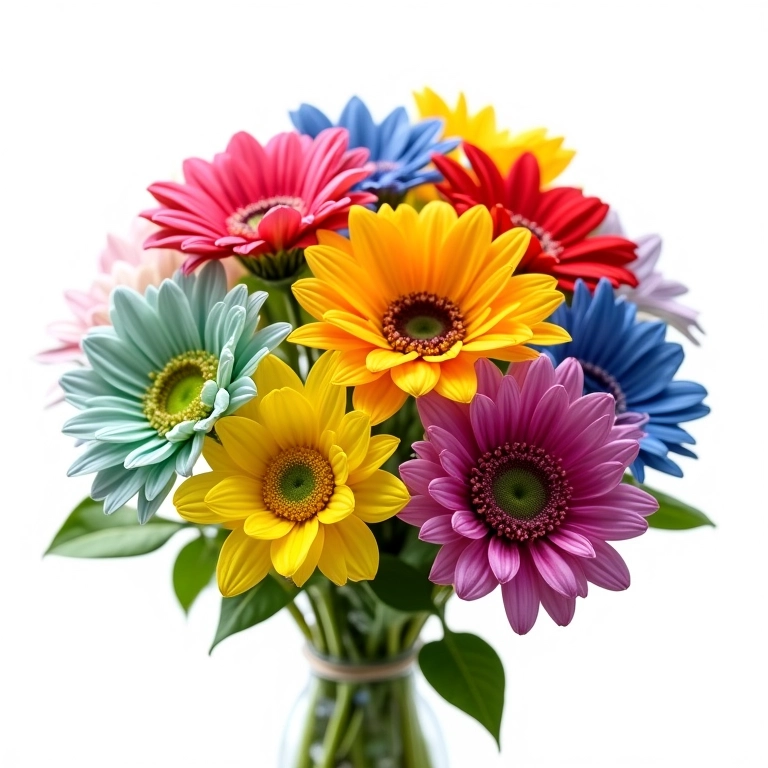 Buquê arco-íris com flores diversas.