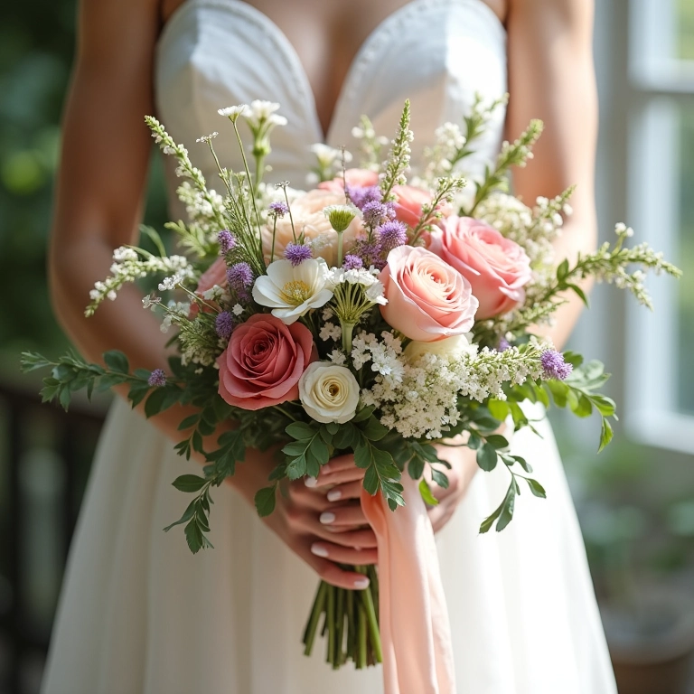 Buquê campestre e delicado para casamento de primavera
