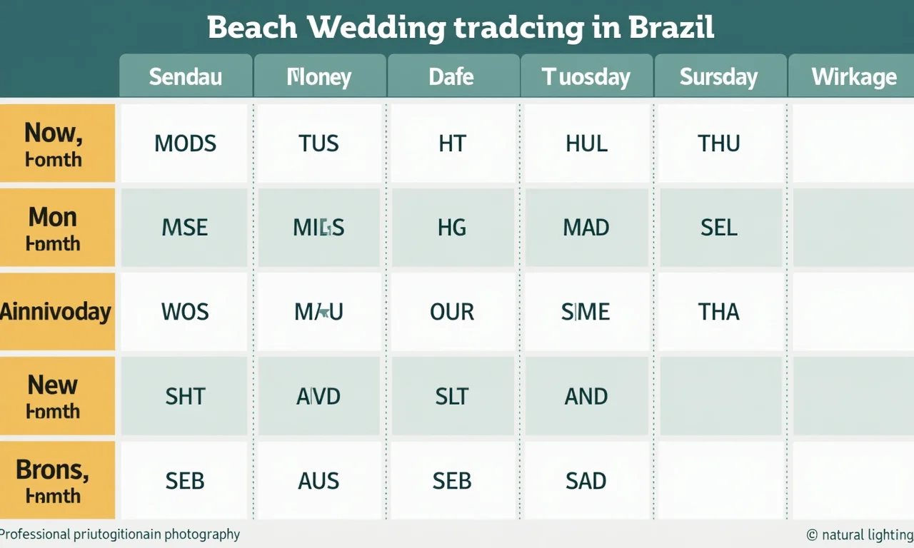 Calendário marcando os melhores meses para um casamento na praia no Brasil.