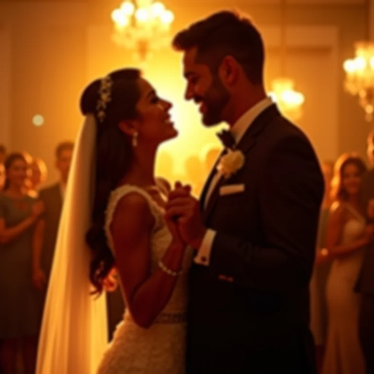 Casal apaixonado dançando 'Perfect' na recepção de casamento