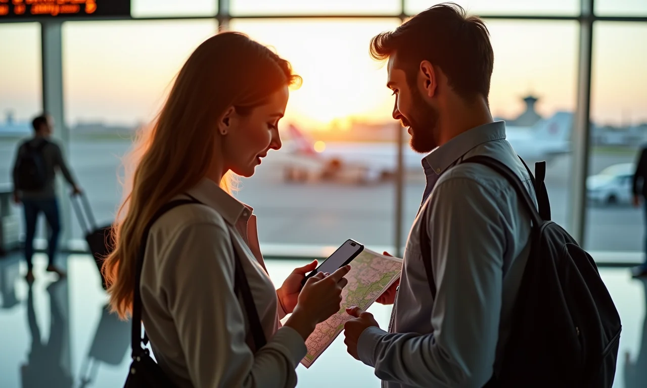 Casal decidindo sobre alugar um carro para se locomover em Canela.
