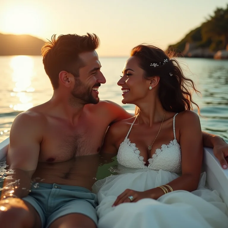 Casal em passeio de barco pelas piscinas naturais de Boipeba.