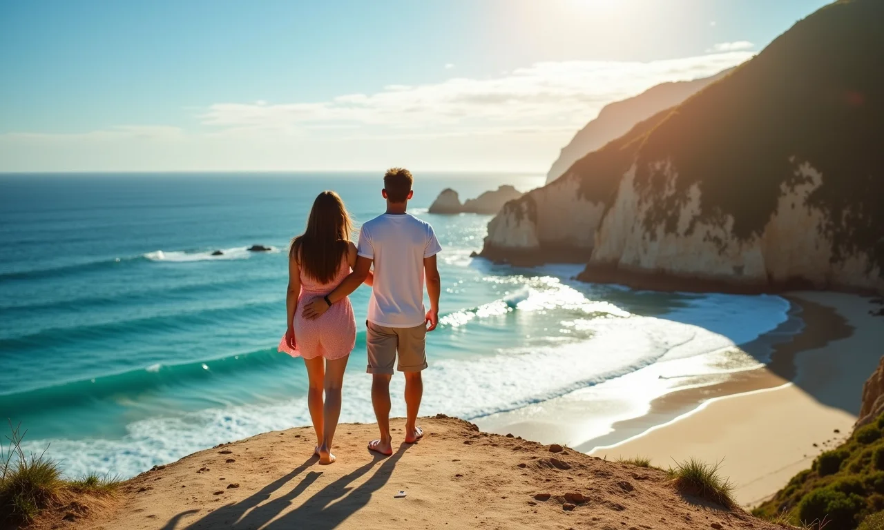 Casal marcando no calendário a melhor época para visitar Angra dos Reis.