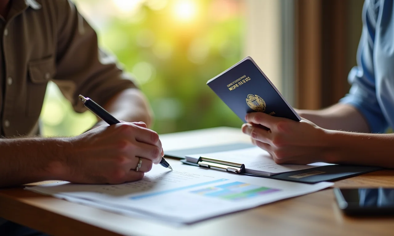 Casal organizando os documentos necessários para viajar para Angra dos Reis.